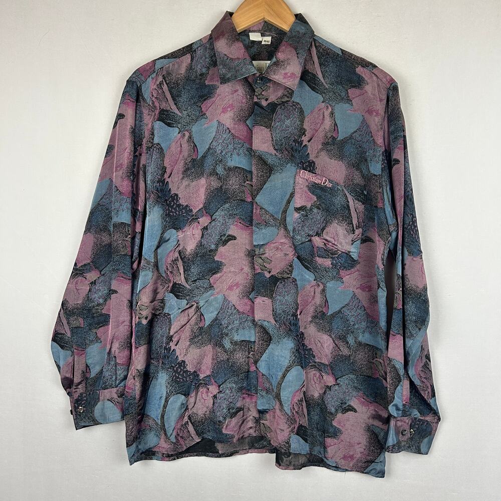 Christian Dior Long Sleeve Vintage Silk Button Up Shirt Men's Size 39/40 or M